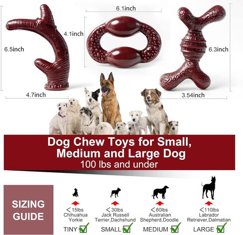 Dog Chew Toys for Aggressive Chewers Large Medium Small Breed Dogs, 3-Pack Indestructible Dog Toys, Tough Dog Bone Chew Toy Durable Dog Toys, Best Extreme Chew Toys (Maroon red) in Saudi Arabia