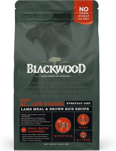 بلاكوود أغذية الحيوانات الأليفة 22277 لجميع مراحل الحياة، النظام الغذائي اليومي، وجبة لحم الضأن ووصفة الأرز البني، 5 رطل. in Kuwait