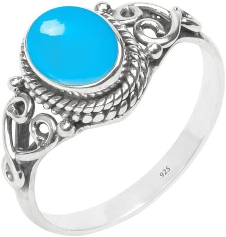 Blue Chalcedony Stone Ring 925 Sterling Silver Statement Ring For Women Handmade Rings Gemstone Christmas Promise Ring Size US 7 Gift For Her in Saudi Arabia