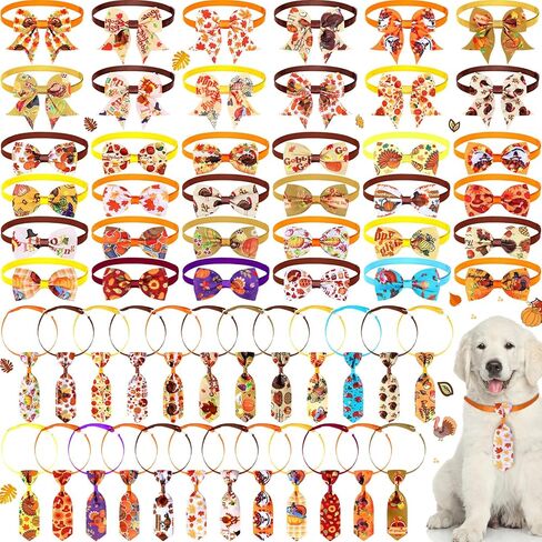 Sadnyy 60 Pcs Christmas Dog Bows for Dogs Christmas Dog Collars Adjustable Santa Claus Snowman Dog Bowtie Collar Includes 24 Pet Neck Ties and 24 Bowties 12 Pet Bowknot Set for Pet Grooming in Kuwait