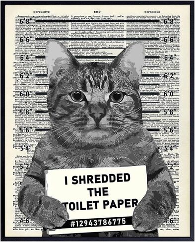 Guilty Cat Wall Decor - Cat Wall Art - Dictionary Art - 8x10 Humorous Poster, Mugshot Wall Art or Home Decoration for Bathroom, Bath - Funny Gag Gift for Cat Lovers - Upcycled Picture Photo Print in Saudi Arabia