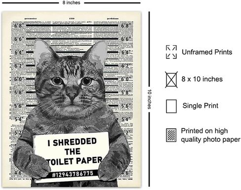 Guilty Cat Wall Decor - Cat Wall Art - Dictionary Art - 8x10 Humorous Poster, Mugshot Wall Art or Home Decoration for Bathroom, Bath - Funny Gag Gift for Cat Lovers - Upcycled Picture Photo Print in Saudi Arabia