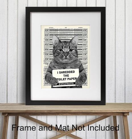 Guilty Cat Wall Decor - Cat Wall Art - Dictionary Art - 8x10 Humorous Poster, Mugshot Wall Art or Home Decoration for Bathroom, Bath - Funny Gag Gift for Cat Lovers - Upcycled Picture Photo Print in Saudi Arabia