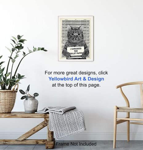 Guilty Cat Wall Decor - Cat Wall Art - Dictionary Art - 8x10 Humorous Poster, Mugshot Wall Art or Home Decoration for Bathroom, Bath - Funny Gag Gift for Cat Lovers - Upcycled Picture Photo Print in Saudi Arabia
