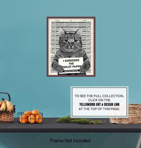Guilty Cat Wall Decor - Cat Wall Art - Dictionary Art - 8x10 Humorous Poster, Mugshot Wall Art or Home Decoration for Bathroom, Bath - Funny Gag Gift for Cat Lovers - Upcycled Picture Photo Print in Saudi Arabia