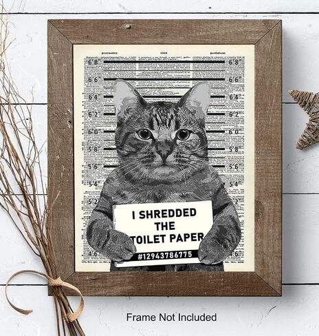 Guilty Cat Wall Decor - Cat Wall Art - Dictionary Art - 8x10 Humorous Poster, Mugshot Wall Art or Home Decoration for Bathroom, Bath - Funny Gag Gift for Cat Lovers - Upcycled Picture Photo Print in Saudi Arabia