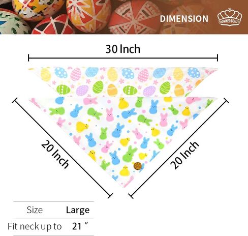 تاج الجمال عيد الفصح الكلب عصابات كبيرة 2 حزمة، مجموعة بيض الأرانب الملونة، شريط الأزهار قابل للتعديل مثلث عطلة منقوشة الأوشحة عكسها لمتوسط ​​كبير جدا الكلاب الحيوانات الأليفة in Kuwait