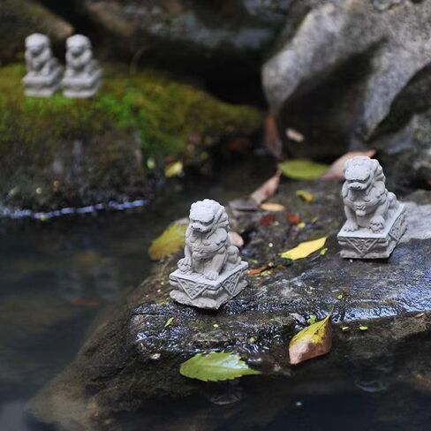 زوج من اثنين صغير الحجم الجارديان الأسود الآسيوية فو فو الكلاب تماثيل حجرية فنغ شوي ديكور خزان الأسماك الزينة حوض السمك الديكور in Kuwait