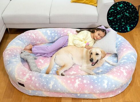 BESTEN Glow-in-The-dark Bed for Dog Human Adult with Blanket. Removable Faux Fur Cover Orthopedic Foam Cushion (Large, Unicorn) in Saudi Arabia