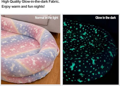 BESTEN Glow-in-The-dark Bed for Dog Human Adult with Blanket. Removable Faux Fur Cover Orthopedic Foam Cushion (Large, Unicorn) in Saudi Arabia