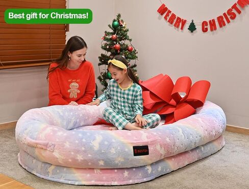 سرير BESTEN يتوهج في الظلام للكلاب البشرية البالغة مع بطانية. وسادة إسفنجية لتقويم العظام بغطاء من الفرو الصناعي قابلة للإزالة (كبيرة، وحيد القرن) in Kuwait