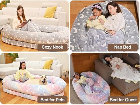 سرير BESTEN يتوهج في الظلام للكلاب البشرية البالغة مع بطانية. وسادة إسفنجية لتقويم العظام بغطاء من الفرو الصناعي قابلة للإزالة (كبيرة، وحيد القرن) in Kuwait