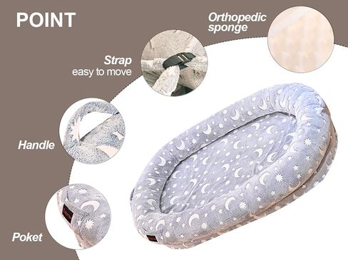 سرير BESTEN يتوهج في الظلام للكلاب البشرية البالغة مع بطانية. وسادة إسفنجية لتقويم العظام بغطاء من الفرو الصناعي قابلة للإزالة (كبيرة، وحيد القرن) in Kuwait