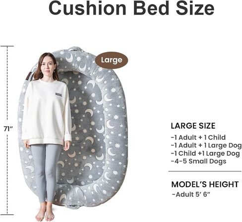 سرير BESTEN يتوهج في الظلام للكلاب البشرية البالغة مع بطانية. وسادة إسفنجية لتقويم العظام بغطاء من الفرو الصناعي قابلة للإزالة (كبيرة، وحيد القرن) in Kuwait