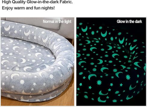 سرير BESTEN يتوهج في الظلام للكلاب البشرية البالغة مع بطانية. وسادة إسفنجية لتقويم العظام بغطاء من الفرو الصناعي قابلة للإزالة (كبيرة، وحيد القرن) in Kuwait