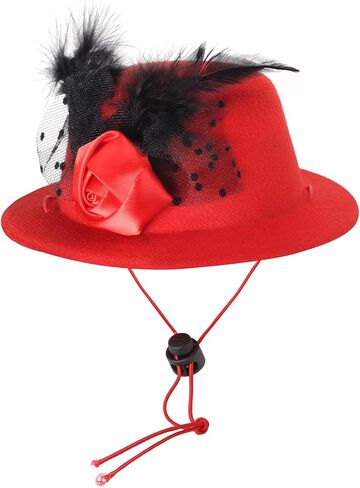 Pet Fascinators Hat Formal Top Hat Costume Set Pet Mesh Feather Fascinator Veil Kentucky Derby Hat with Pet Pearl Collar for Christmas Weeding Photo Props Party (Pink) in Saudi Arabia