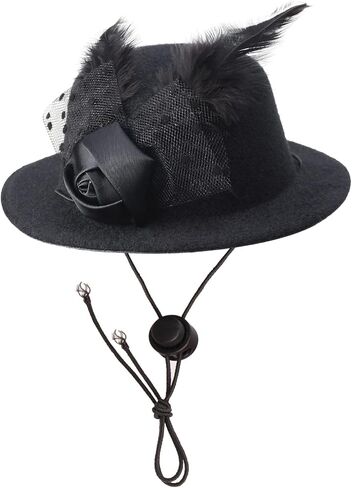 Pet Fascinators Hat Formal Top Hat Costume Set Pet Mesh Feather Fascinator Veil Kentucky Derby Hat with Pet Pearl Collar for Christmas Weeding Photo Props Party (Pink) in Kuwait