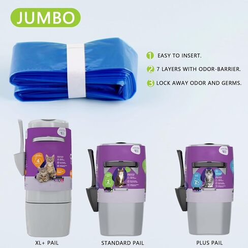 Jumbo 6-Pack 26FT Jumbo Cat Litter Refill Bags Compatible with Litter Cat Genie Standard Pail, Plus and XL+ Pail, XL Pails Cat Litter Bags, with a Disposable cap in Saudi Arabia