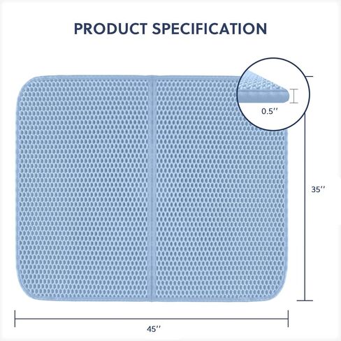 بساط فضلات القطط من WePet، بساط محاصرة فضلات القطط، طبقة مزدوجة على شكل قرص العسل، تصميم جيب ذكي، بدون فثالات، مقاوم للماء للبول، سهل التنظيف، تحكم في الخدش، XXL 45 × 35 بوصة، أزرق in Kuwait