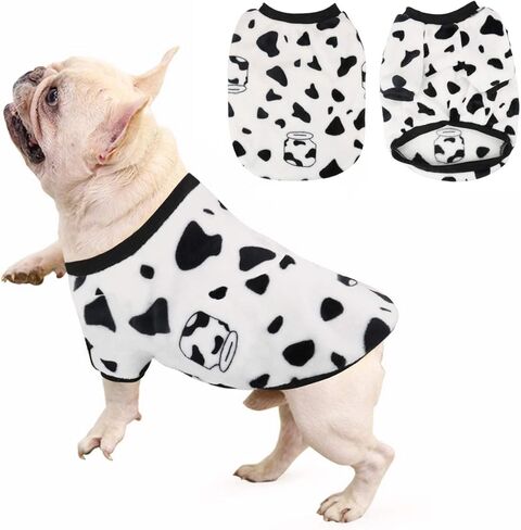Idepet Dog Cat Clothes Outfit Coat Sweater Milk Cows Cartoon Costume Soft Warm Coral Fleece Pet Hoodie Winter Party Dress Up Cloth Jumpsuit Apparel for Puppy (Medium, White) in Saudi Arabia