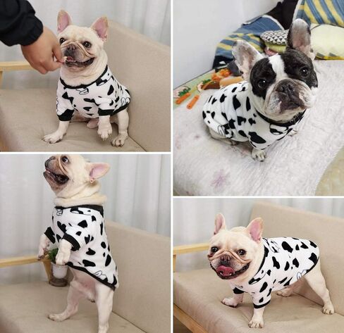 Idepet Dog Cat Clothes Outfit Coat Sweater Milk Cows Cartoon Costume Soft Warm Coral Fleece Pet Hoodie Winter Party Dress Up Cloth Jumpsuit Apparel for Puppy (Medium, White) in Saudi Arabia