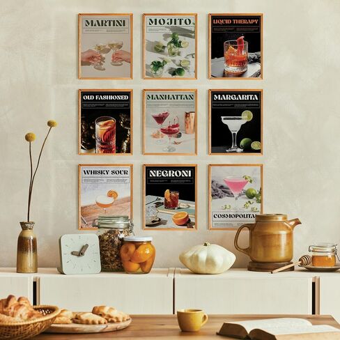 Set 9 Cocktail Poster Bar Wall Art, Bar Cart Decor, Cocktail Prints Bar Poster, Bar Cart Decor And Accessories, Bar Cart Decorations, Bar Cart Accessories, Alcohol Pictures Wall Decor(UNFRAMED) in Saudi Arabia