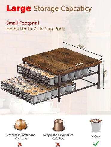 MOOACE Coffee Pod Holder for K Cup Holder Drawer Holder, Coffee Pod Drawer For Counter, 2 Tier K-Cup Storage With Sliding Baskets, 72 Capacity Pods Organizer Cups Capsule for Coffee Station, Black in Saudi Arabia