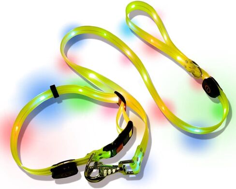 مقود كلب مضاء بإضاءة LED متعدد الألوان بمنفذ USB للشحن، مقود كلب مضاء بمقبض مطاطي، لأصحاب الكلاب لحمله. سهل الاستخدام، ما عليك سوى ربطه بالطوق والمشي مع كلبك. in Saudi Arabia