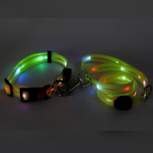 مقود كلب مضاء بإضاءة LED متعدد الألوان بمنفذ USB للشحن، مقود كلب مضاء بمقبض مطاطي، لأصحاب الكلاب لحمله. سهل الاستخدام، ما عليك سوى ربطه بالطوق والمشي مع كلبك. in Saudi Arabia