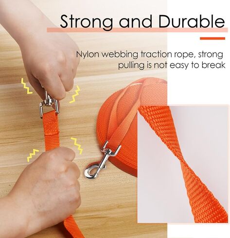 مقود ثينك بت نايلون للكلاب بمقبض، مشبكين معدنيين على شكل حرف D بطول 66 قدم، مقود خفيف الوزن طويل للغاية للكلاب والقطط الصغيرة والمتوسطة الحجم، برتقالي in Kuwait