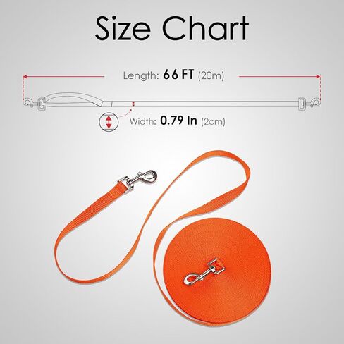 مقود ثينك بت نايلون للكلاب بمقبض، مشبكين معدنيين على شكل حرف D بطول 66 قدم، مقود خفيف الوزن طويل للغاية للكلاب والقطط الصغيرة والمتوسطة الحجم، برتقالي in Kuwait