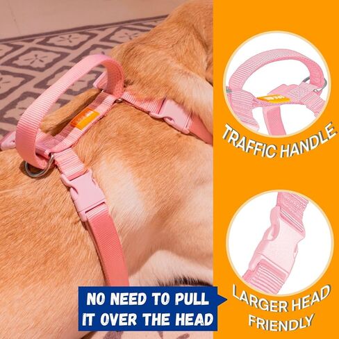 DF Freedom No Pull Martingale Dog Harness, Ease Grip Safety Control Handle, Escape-Proof 5 Point Customizable Fit Harness with Front & Back Clip, Easy Walking & Training, Pink, Chest 28"-33" in Kuwait