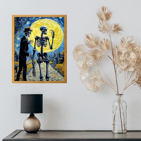 هيكل عظمي ملصق ديكور جدار الفن - خمر ليلة مليئة بالنجوم عيد الهالوين القوطي الجمجمة القوطية لوحات غريبة مضحك الرقص زوجين مخيف مخيف صور الرعب الجمالية - 8x10 صورة غير مؤطرة in Kuwait