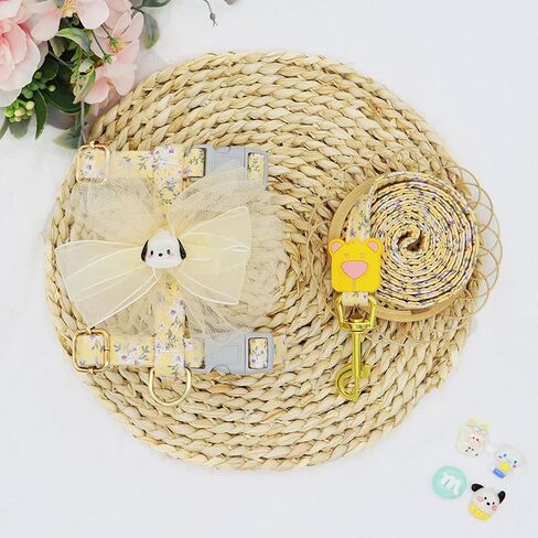 Dog Harness Set Pet Walking Training Charming Lace Bow Pet Summer Set Adjustable for Small Medium Dogs Cute Dog Harness Puppy Harness Soft Small Dog Vest for Girl Dogs Easy Control（Yellow,L） in Saudi Arabia