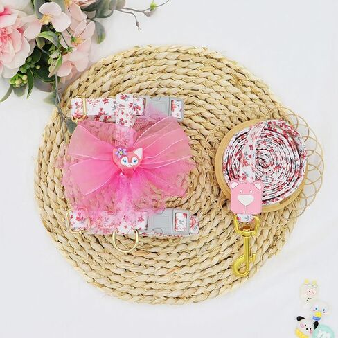 Dog Harness Set Pet Walking Training Charming Lace Bow Pet Summer Set Adjustable for Small Medium Dogs Cute Dog Harness Puppy Harness Soft Small Dog Vest for Girl Dogs Easy Control（Yellow,L） in Saudi Arabia