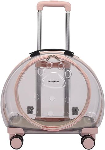 Portable pet Trolley Box, cat Stand, Retractable Trolley Box with Silent Wheels, pet Outdoor Backpack, Bubble Box, Comfortable and Breathable, Suitable for Small Cats, Dogs, Rabbits (Light Pink) in Saudi Arabia