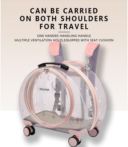 Portable pet Trolley Box, cat Stand, Retractable Trolley Box with Silent Wheels, pet Outdoor Backpack, Bubble Box, Comfortable and Breathable, Suitable for Small Cats, Dogs, Rabbits (Light Pink) in Saudi Arabia