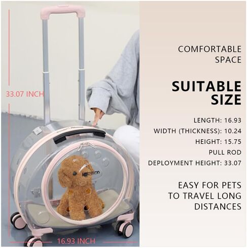 Portable pet Trolley Box, cat Stand, Retractable Trolley Box with Silent Wheels, pet Outdoor Backpack, Bubble Box, Comfortable and Breathable, Suitable for Small Cats, Dogs, Rabbits (Light Pink) in Saudi Arabia
