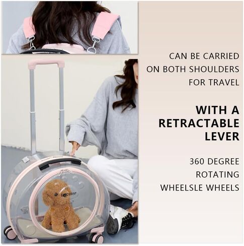 Portable pet Trolley Box, cat Stand, Retractable Trolley Box with Silent Wheels, pet Outdoor Backpack, Bubble Box, Comfortable and Breathable, Suitable for Small Cats, Dogs, Rabbits (Light Pink) in Saudi Arabia