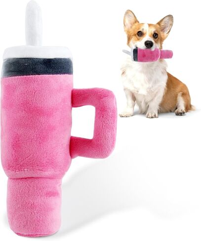 Cute Dog Toys Cup, Soft Tumbler Dog Toys with Handle, Interactive Bite Resistant and Stress Relieving Dog Squeaky Toys, Perfect for Small Dogs/Large Dogs/Medium Size Dog (1 Pink) in Saudi Arabia