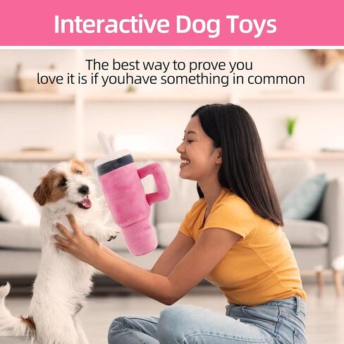 Cute Dog Toys Cup, Soft Tumbler Dog Toys with Handle, Interactive Bite Resistant and Stress Relieving Dog Squeaky Toys, Perfect for Small Dogs/Large Dogs/Medium Size Dog (1 Pink) in Saudi Arabia