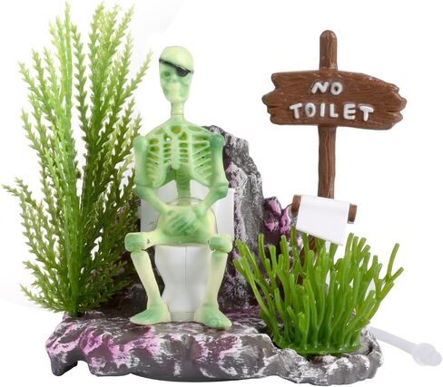 RUIAN Aquarium Decoration,Pirate Skeletons on Toilet Live Action Aquarium Air Driven Ornaments (White) in Saudi Arabia