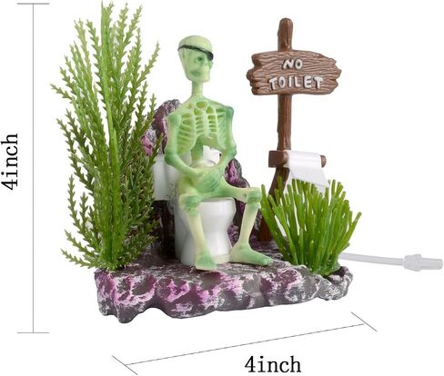 RUIAN Aquarium Decoration,Pirate Skeletons on Toilet Live Action Aquarium Air Driven Ornaments (White) in Saudi Arabia