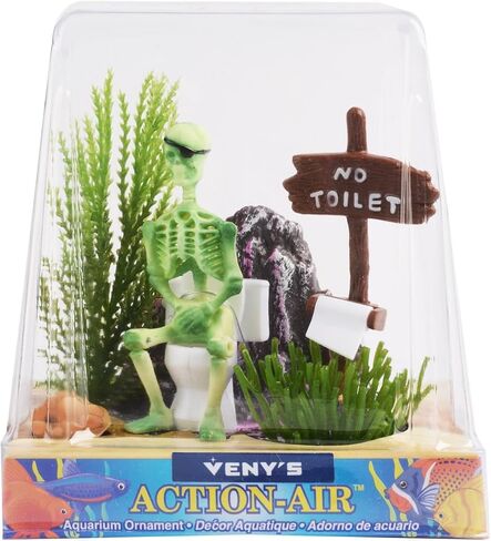 RUIAN Aquarium Decoration,Pirate Skeletons on Toilet Live Action Aquarium Air Driven Ornaments (White) in Saudi Arabia