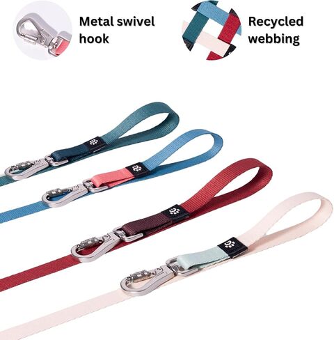 Dog Leash, Eco-Friendly Recycled Polyester Webbing | Soft Hypoallergenic, Durable Metal Swivel Hook, Collar Attachable, 5.2 ft Length | Size M, Dark Sea in Saudi Arabia