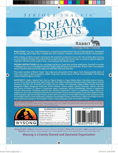 Wysong Dream Treats Chicken - for Dogs/Cats/Ferrets - Raw Food - 4.9 Ounce Bag in Saudi Arabia