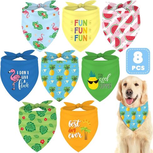 Whaline 8 Pieces Summer Dog Bandanas Hawaiian Style Dog Scarf Washable Pineapple Watermelon Fruit Pet Neckerchief Triangle Dog Bibs Assortment Puppy Kerchief Accessories for Pet Costume Supply in Saudi Arabia