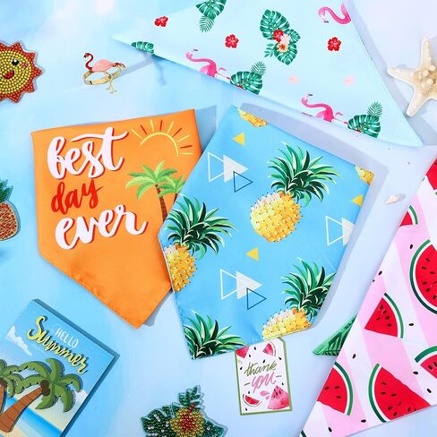 Whaline 8 Pieces Summer Dog Bandanas Hawaiian Style Dog Scarf Washable Pineapple Watermelon Fruit Pet Neckerchief Triangle Dog Bibs Assortment Puppy Kerchief Accessories for Pet Costume Supply in Saudi Arabia