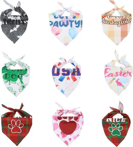 Holiday Pet Bandana Set - 9 Festive Bandanas for Dogs and Cats-Small in Saudi Arabia