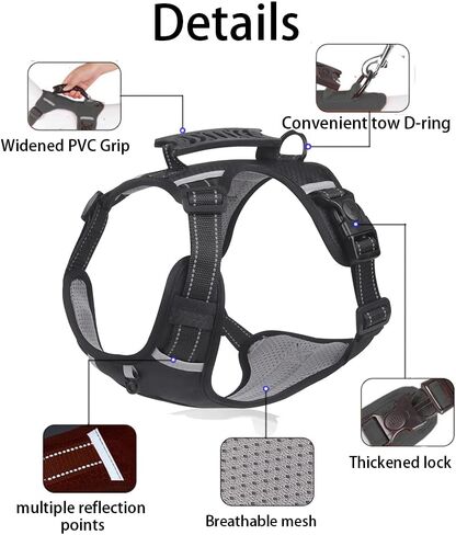 مجموعة مقود لتسخير الكلاب بدون سحب للكلاب الكبيرة والمتوسطة والصغيرة الحجم - حزام صدرية للكلاب عاكس أكسفورد قابل للتعديل، مقود للكلاب بمقبض عاكس 5 أقدام ناعم، موزع أكياس البراز، 15 كيس نفايات، حزام مقعد الكلب in Kuwait